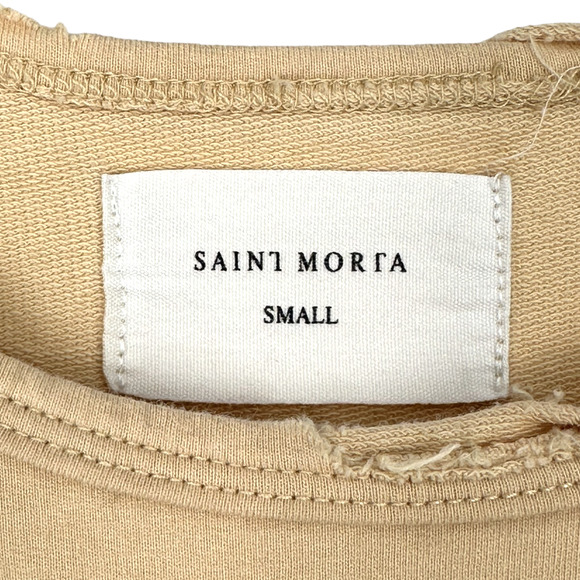 Saint Morta | Men's Small | Destroyed Longline Rounded Hem T-Shirt in Sandstone - Picture 4 of 6
